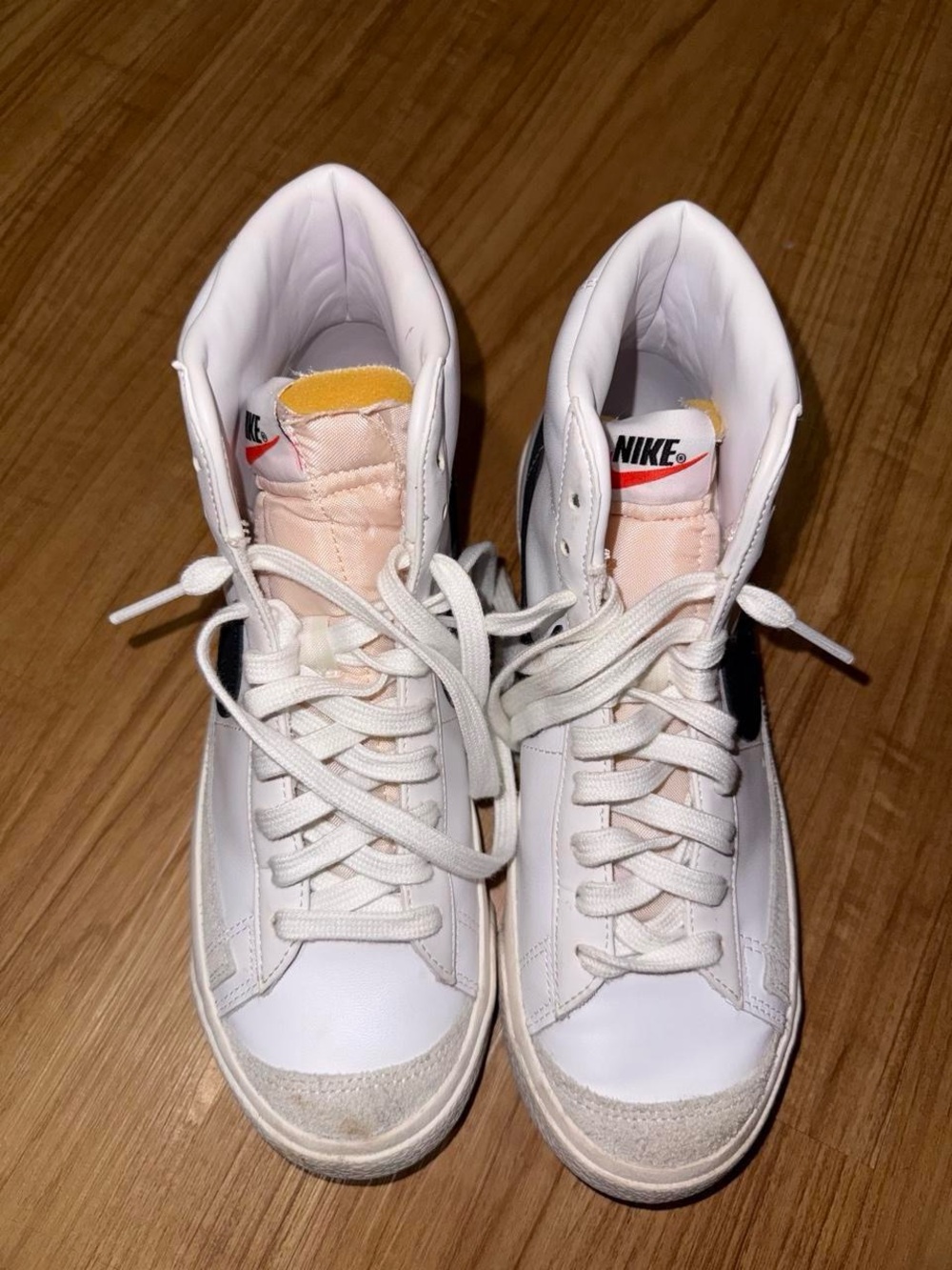 Nike White Women's High-Top Sneakers with Pink Tongue Accent
